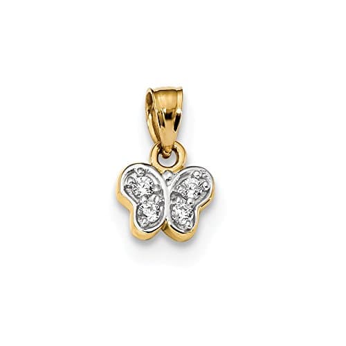 14k Yellow Gold Solid Polished with CZ Butterfly Small Charm Pendant