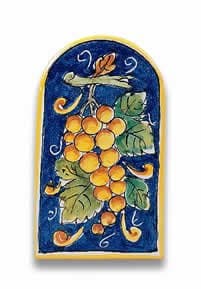 First Stones Hand Painted Arch-Shaped Grape Tile from Italy