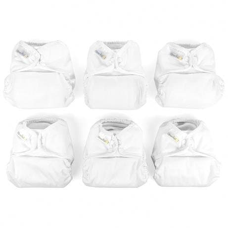 Elemental Joy Reusable One-Size Pocket Cloth Diapers - 6 Pack - Fits Babies 8 to 35+ Pounds - Inserts Sold Seperately (White)
