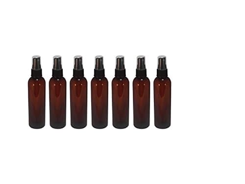 Plastic Amber bullet bottles with black fine mist sprayers. 2 oz. Pack of 7.