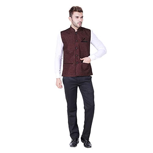 AKAAS Men's Poly Cotton Solid Button Chinese Collar Waist Coat Nehru Jacket for Marriage Party Ceremony
