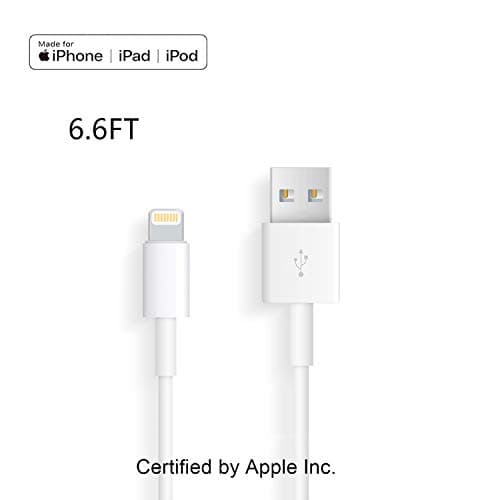 Apple iPhone/iPad Charging/Charger Cord Lightning to USB Cable[Apple MFi Certified] Compatible iPhone X/8/7/6s/6/plus/5s/5c/SE,iPad Pro/Air/Mini,iPod Touch(White/6.6FT) Original Certified