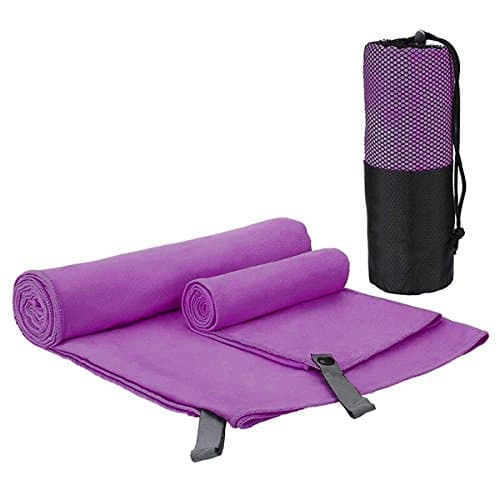 Fast Drying Towel KCASA 2pack Microfiber Ultra Compact Antibacterial Beach Kit with Storage Bag Sport, Gym, Yoga, Picnic, Camping, Travel, Beach, Swimming, Kid, Bath, Fitness purple