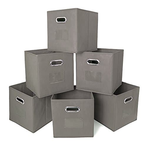 Ace Teah Storage Bins Cubes, Foldable Storage, Collapsible Fabric Cloth Storage Bins Baskets, Storage Cube Bins with Metal Handles for Home Closet Bedroom Drawers Organizers, Light Gray, Set of 6