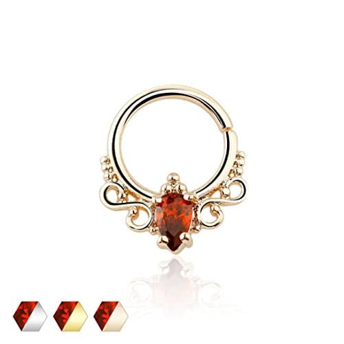 Royal Ruby Red Prong Set CZ Rose Gold Plated Septum Nose Piercing 16G, 5/16"(8mm) Ring -1pc