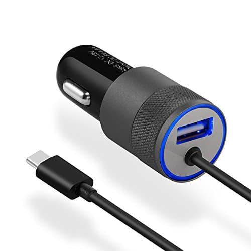 USB Type C Car Charger, Eleckey 5.4A USB C Car Charger Adapter with Built-in USB Type C Cord for Nexus 5X, Nexus 6P, OnePlus 2, Lumia 950, Lumia 950XL, Nokia N1, Apple MacBook 12 inch and More