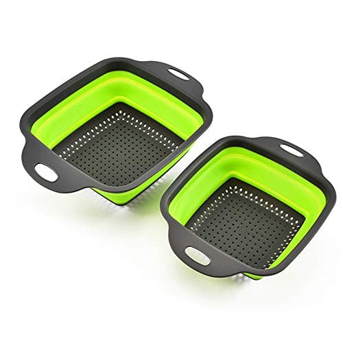Hanging Storage Drain Basket,Flexible Folding Filter Fruit Vegetable Container Organizer Drain Collapsible Kitchen Colander Silicone Strainer,Green,17.5 * 24cm
