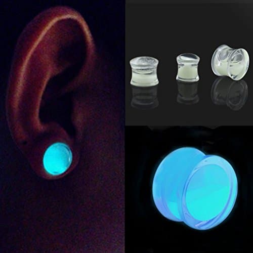 Glow in the Dark Liquid Filled Ear Plugs Double Flared Saddle Ear Gauges New 1Pc x10mm 2 G Set02