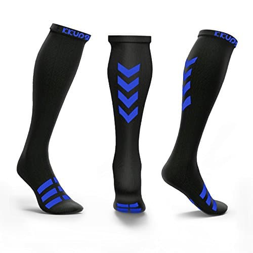 Compression Socks Women &amp; Men Knee High Graduated Gradient 20-30mmHg for Athletic, Nurses, Running, Flight, Edema, Diabetic, Varicose Veins by KKUP2U, Arrow Pattern Blue/Black XL