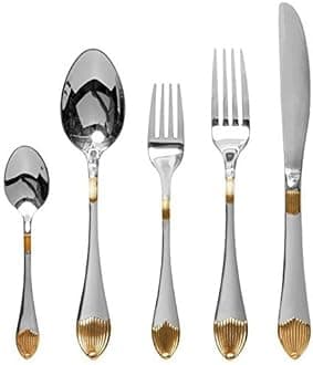 Venezia Collection Flatware Set 20-Piece Service for 4, 18/10 Stainless Steel Silverware Cutlery, 24K Gold Plated Trim