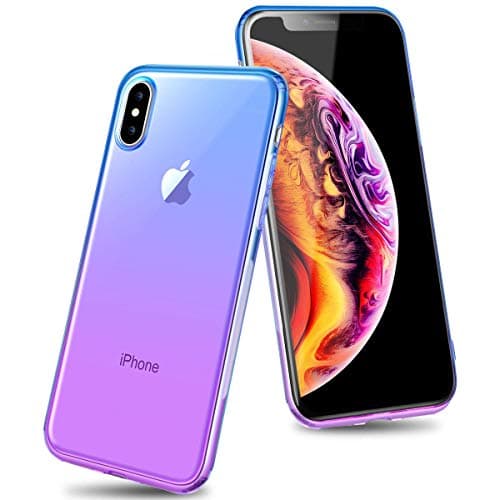 Airror Phone Case Compatible with iPhone X iPhone Xs, Clear Multi-Color Gradients Slim Case, Impact Resistant Protective Flexible Soft TPU Cover [ Support Wireless Charging ] - Blue & Purple 242