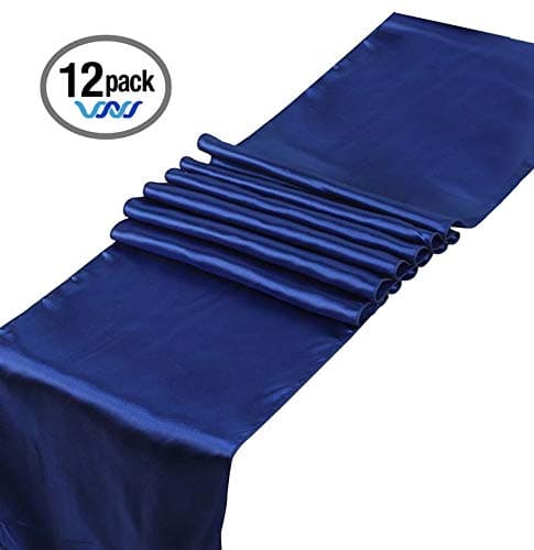 Wavewater Navy Blue Satin Table Runners 12-Pack (12 x 108 inch) Long, Elegant, Decorative Party Decor | Wedding, Banquet, Graduation, Business Events | Fits Rectangular & Round Surfaces