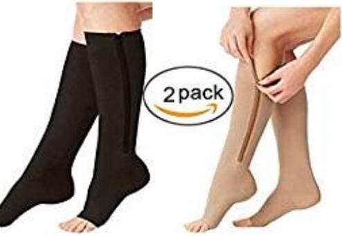 2 Pairs Compression Socks Men/Women Open Toe Leg Support Stocking Knee High Socks with Zipper 15-20 mmHg