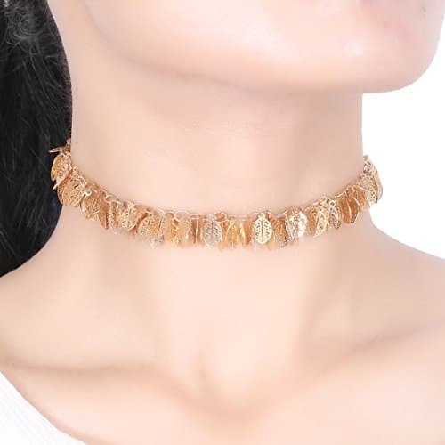 VK Accessories 3 PCS Multilayered Openwork Pedant Leaf Metal Chokers Necklaces Gold