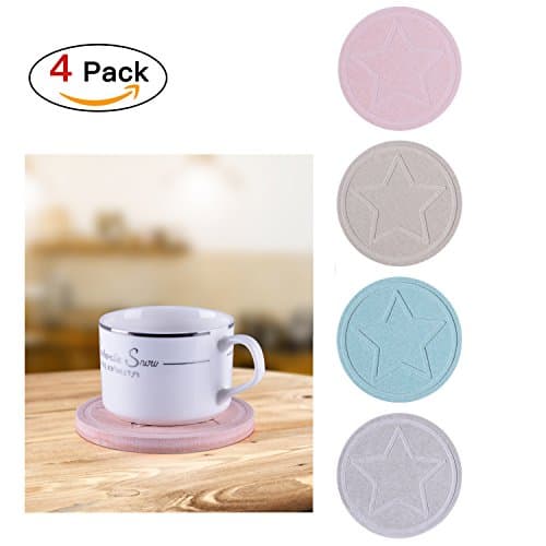 Flee 4 Pack Stone Coasters Set for Drinks, 100% Natural Diatomite - Absorbent, Non Slip. 100% Spills Drinking For Cup Glass Holder, Great Use for Deodorant, Sterilized, Anti-Bacterial, Purify Air