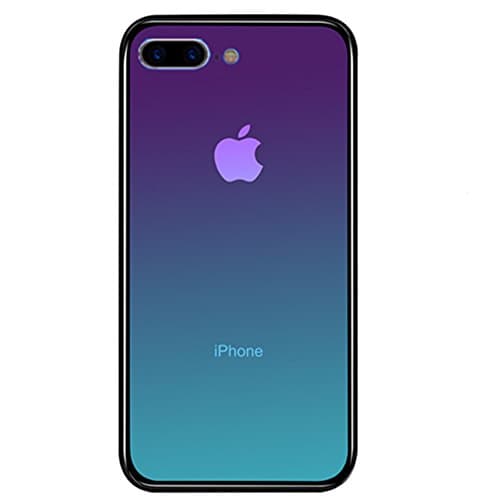 iPhone 8 Plus Case, Luoming Gradual Colorful Gradient Change Color Tempered Glass Case Soft TPU Bumper Shock Absorption Phone Cover Case for Apple iPhone 8 Plus/iPhone 7 Plus (Gradien Purple)