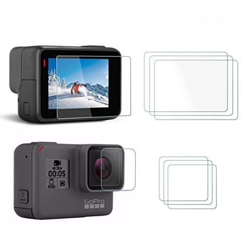 3 Packs LCD Screen Premium Tempered Glass Protector + 3 Packs Anti-scratch Lens Film for Gopro hero 5 Black Action Camera