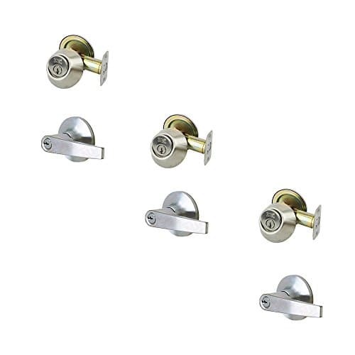 NU-SET 3 x (T-E-26D+70026D) Fremont 3 Sets of NuSet Keyed Alike Entry Lever Lock/Dead Bolt Combo in Satin Chrome
