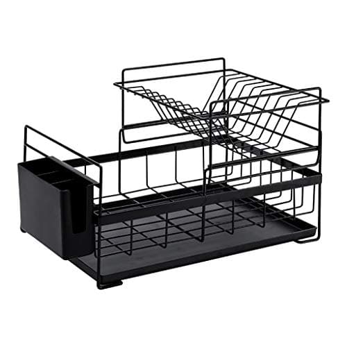Dish Drainers Draining Kitchen Organizer Shelf | Dish Rack with Tray | Drain Rack Cutlery Holder Glass Holder (Color : BLACK)