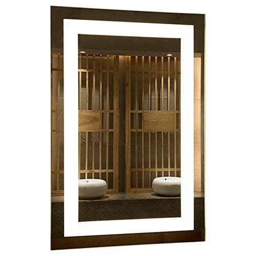 Mirrors and More LED Backlit Wall Mirror | Frameless Polished Edge Silver Backing with Rectangle Illuminated Frosted Strip | Vanity | Bathroom | Makeup | 24” X 36”