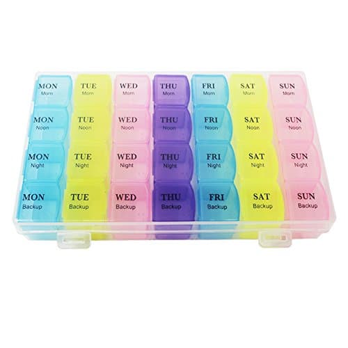 Rite Labs 7-Day Pill Box Organizer with 28 Compartments - Travel Size Plastic Medicine Storage Tray for AM, PM, Lunch and Bedtime - Ideal for Daily Use and Travel