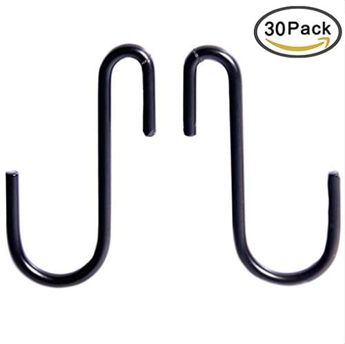 30 Pack S Hooks Stainless Steel S Shaped Hooks Hanging Hangers for Kitchenware Spoons Pans Pots Utensils Clothes Bags Towers Tools Plants (Black)