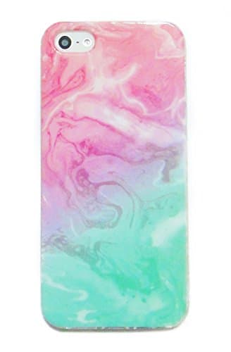 iPhone SE Case, CaseCarnival Pink Green Marble Slim Thin TPU Clear Case for iPhone 5 / 5S and SE, (Pink Green)