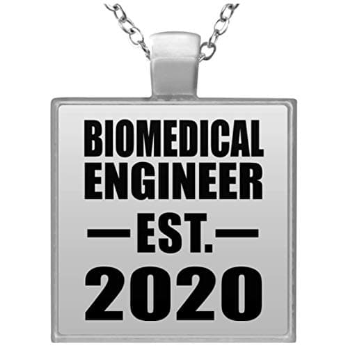Biomedical Engineer Established EST. 2020 - Square Necklace Silver Plated Charm Pendant Chain - Gift for Friend Colleague Retirement Graduation Mother’s Father’s Day Birthday Anniversary