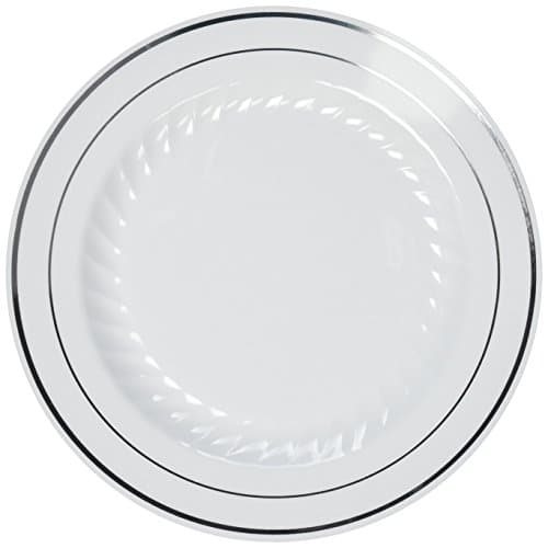 Fineline Settings Silver Splendor White With Silver Round China-Like 7" Plate 150 Pieces