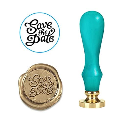 Wedding Wax Seal Stamp - Save The Date Turquoise Handle 1" Die # 1366CD