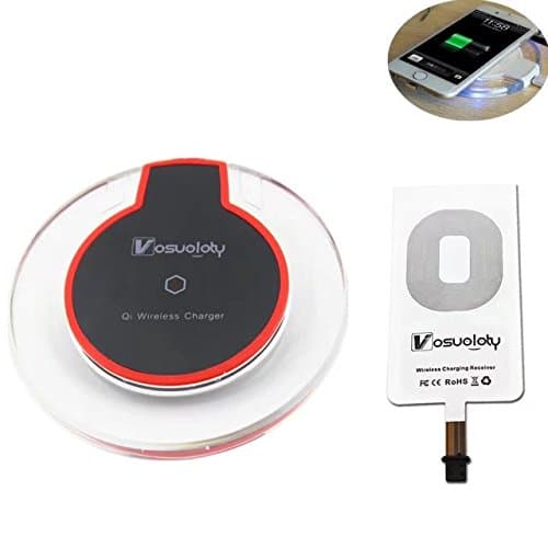 iPhone Qi Wireless Charging Kit with Qi Charger Pad and 1A Qi Wireless Receiver (Lightning Port) for iPhone 7 plus, 7, 6, 6s,6 plus, 6s Plus, 5, 5S, 5C, SE (Black)