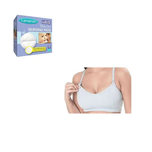 Baby Nursing Bra Bundle Includes Nursing Bra For Breastfeeding (L) And Disposable Nursing Bra Pads (36ct Medium)