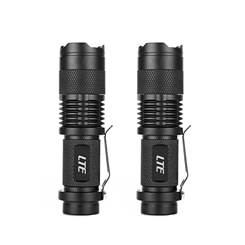 LTE Tactical LED Flashlight With Zoom Lens, Super Bright 3 Mode, 300 Lumens, Attached Belt Clip, Battery Powered Mini Torch, Batteries Included (Pack of 2,Black)