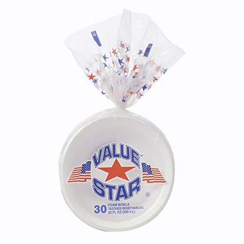 Case, Value Star Foam Bowls (White, Soak Proof, 20 Ounce, 12 Packs of 30 Count)