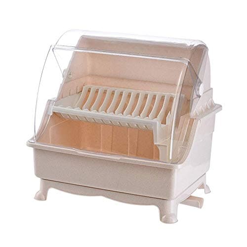 YYJIAJV Dustproof Dish Rack Multipurpose Kitchenware Tools Dish Bowls Drying Drainer With Drainboard Storage Rack Tableware Drain Organizer With Lid Double Cupboard (Color : Pink)