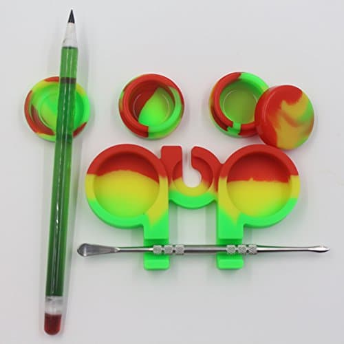GOESKY Dab Carving Tool Nonstick Silicone Container Jars(3ml 2pcs) Container Holder(1) Glass Wax Dabber(1) Stainless steel Carving Tool(1) USA Edition FDA Grade Silicone (random corlor)