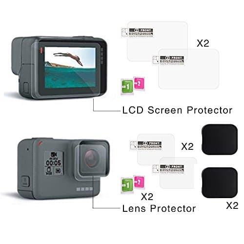[ 2 Pcs ] Ultra-Clear Tempered-Glass Screen Protector &amp; Lens Cap Cover for GoPro Hero 5 Action Camera