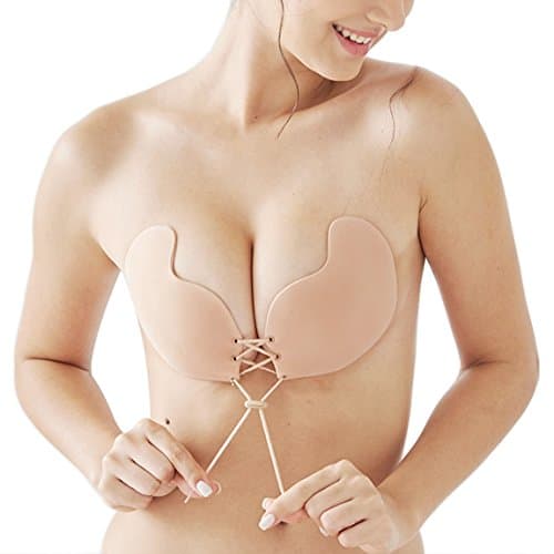 HUBORLOVES Backless Bra, Reusable Strapless Bra Wing Deep V Invisible Push Up Bra Breast Lift For Women (B, Color3)