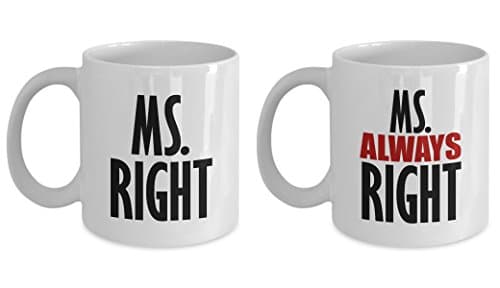 Ms. Right and Always Right Funny Gift Mug SET OF TWO Gay Lesbian LGBT Couple Wife Partner Girlfriend Wedding Anniversary Birthday Sarcastic Coffee Cup