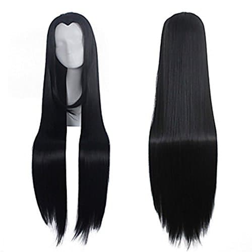 Widow's 100 cm Peak Long Straight Cospaly Wig no Bangs Heat Resistant Fiber Party Wigs (black)