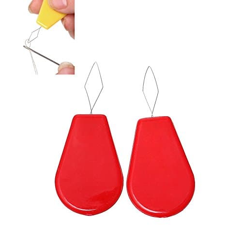 GeoBIX(TM)50Pcs Elderly Easy To Use Sewing Needle Threaders Wire Needle Threader Red Waterdrop Needlework 4.4x1.9cm