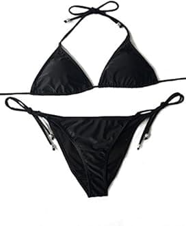 Women Two Piece Halter Padded Top Tie Side Bottom Triangle Bikini Bathing Suit