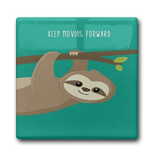 Linpark Cute Sloth Keep Moving Square Drink Coaster Holder Cup Mats Ceramics 11cm