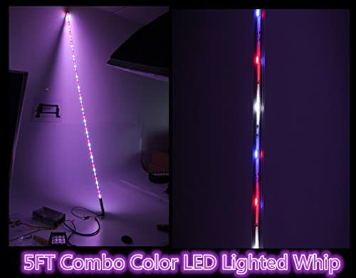 Exclusivex Whip led Quick Release 5 Feet Combo ( White&amp;Red&amp;Blue) LED Lighted Flag Whip for ATV UTV 4WD Jeep
