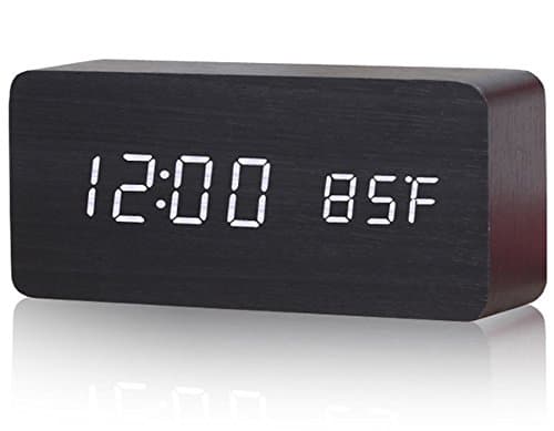 Wooden LED Digital Alarm Clock, Adjustable Brightness, 3 Set of Alarm, Loud Electric Desk Clock for Home, Office, Travel, Bedrooms, Kids