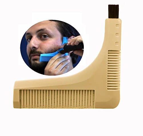 JIAEN Beard Grooming Tool Beard Molding Template with Beard Brush and Beard Comb for Men's Mustache Care,Perfect Lines and Symmetry (Light Yellow)