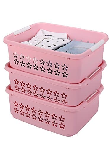 Sukhson India Pink Color Finland Stackable | Nestable Small Size Basket, Set of 3