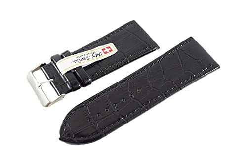NP Watch band Leather Watch Band Crocodile Pattern Width 32 mm. Black Color