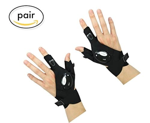 Lelefish LED Flashlight Glove, Pair of Two 2 LED Flashlight Torch Magic Strap Glove, For Repairing and Working, Outdoor Activities, Rescue, Sporting, Fishing, Camping, Hiking