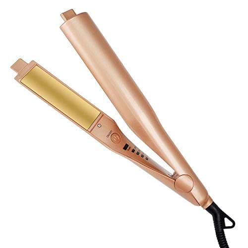 Hair Straightener Universal Voltage,Automatic Release Negative Ions,Flat Iron Hair Straightener and Hair Curler Tool,2 in 1 Straightening Curling Iron,3D Concave and Convex Titanium Plate Gold